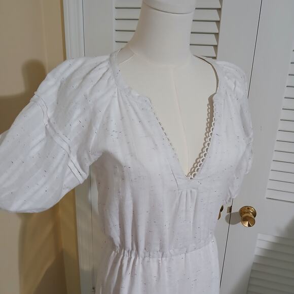 NWT Betsey Johnson XS White Half-Sleeve V-Neck Tiered Maxi dress dots of color - Picture 1 of 16